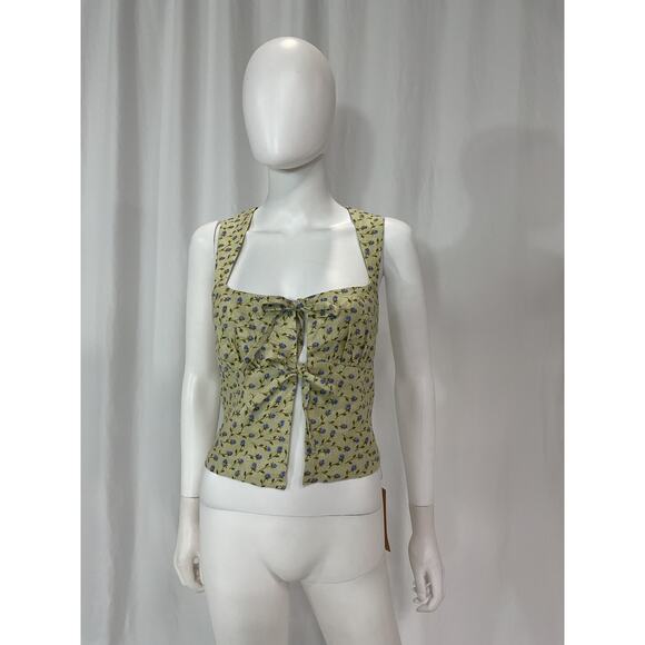 Reformation Floral Tie-Front Blouse in Green and Purple - Picture 2 of 5